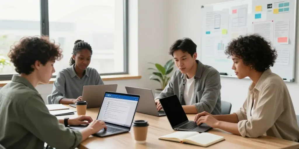 Buy .uk domain registration process illustrated by a diverse team collaborating in a modern office.