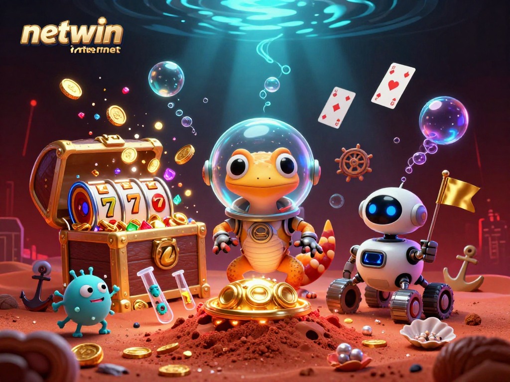 Experience thrilling fun at netwin internet with a Martian gecko discovering a golden casino.