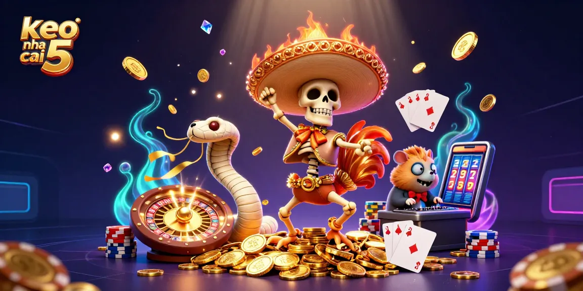 Bettors enjoy keo nha cai 5 strategy with vibrant 3D casino scene featuring animated characters, gold coins, and roulette.