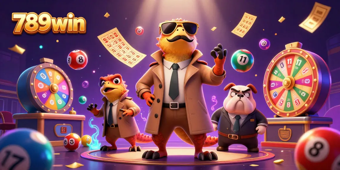 Experience the fun at 789win casino with vibrant lottery elements and exciting characters!