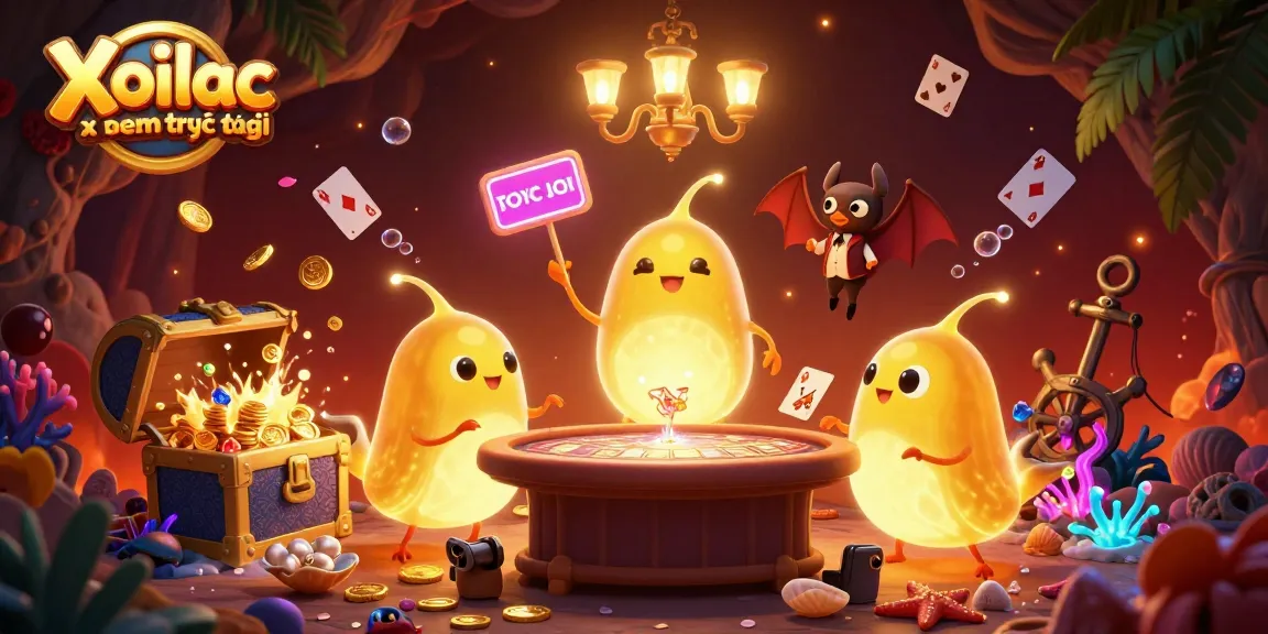 Xoilac xem trực tiếp showcases a vibrant 3D illustration of glowworms lighting a cave casino scene, featuring gold coins and thrilling game elements.